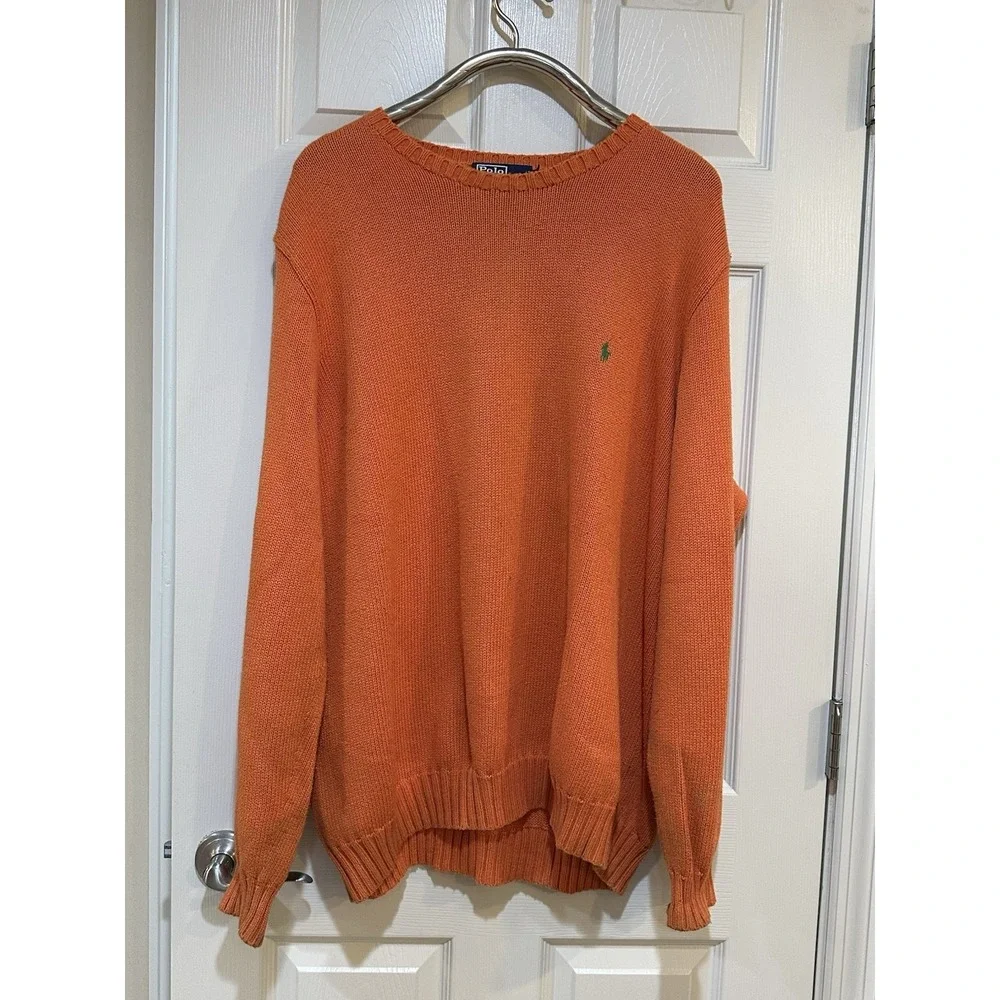 Vintage Ralph Lauren Polo Orange Long Sleeve Knit Sweater Size 3XLT‎